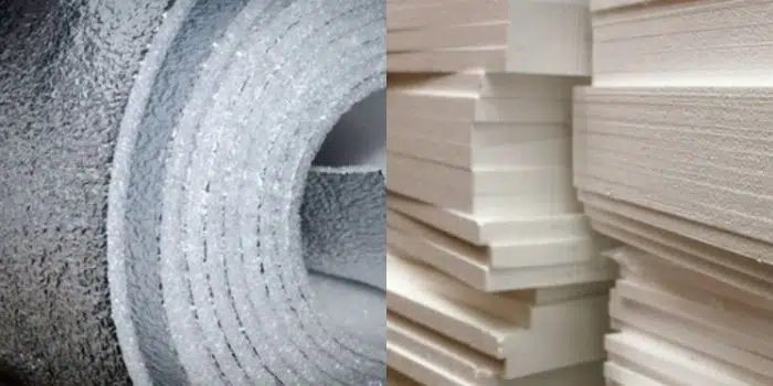 Rigid foam board and a garage door insulation kit ready for comparison