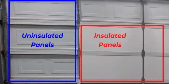 Completed white insulation panels fitted inside a sectional garage door
