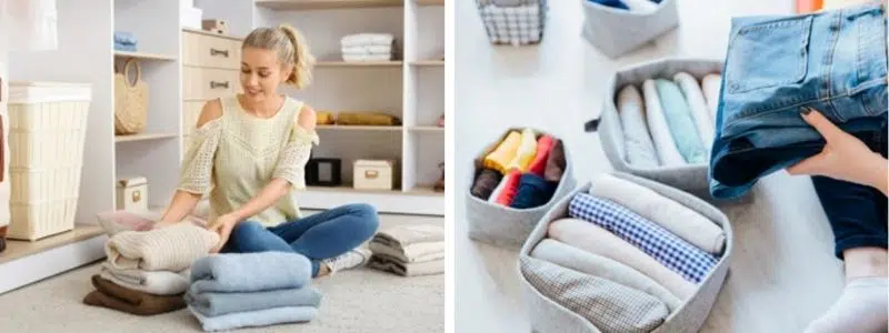 Woman sorting clean clothing into seasonal groups