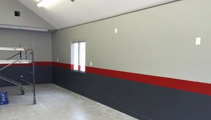 Red, white, and blue garage wall scheme
