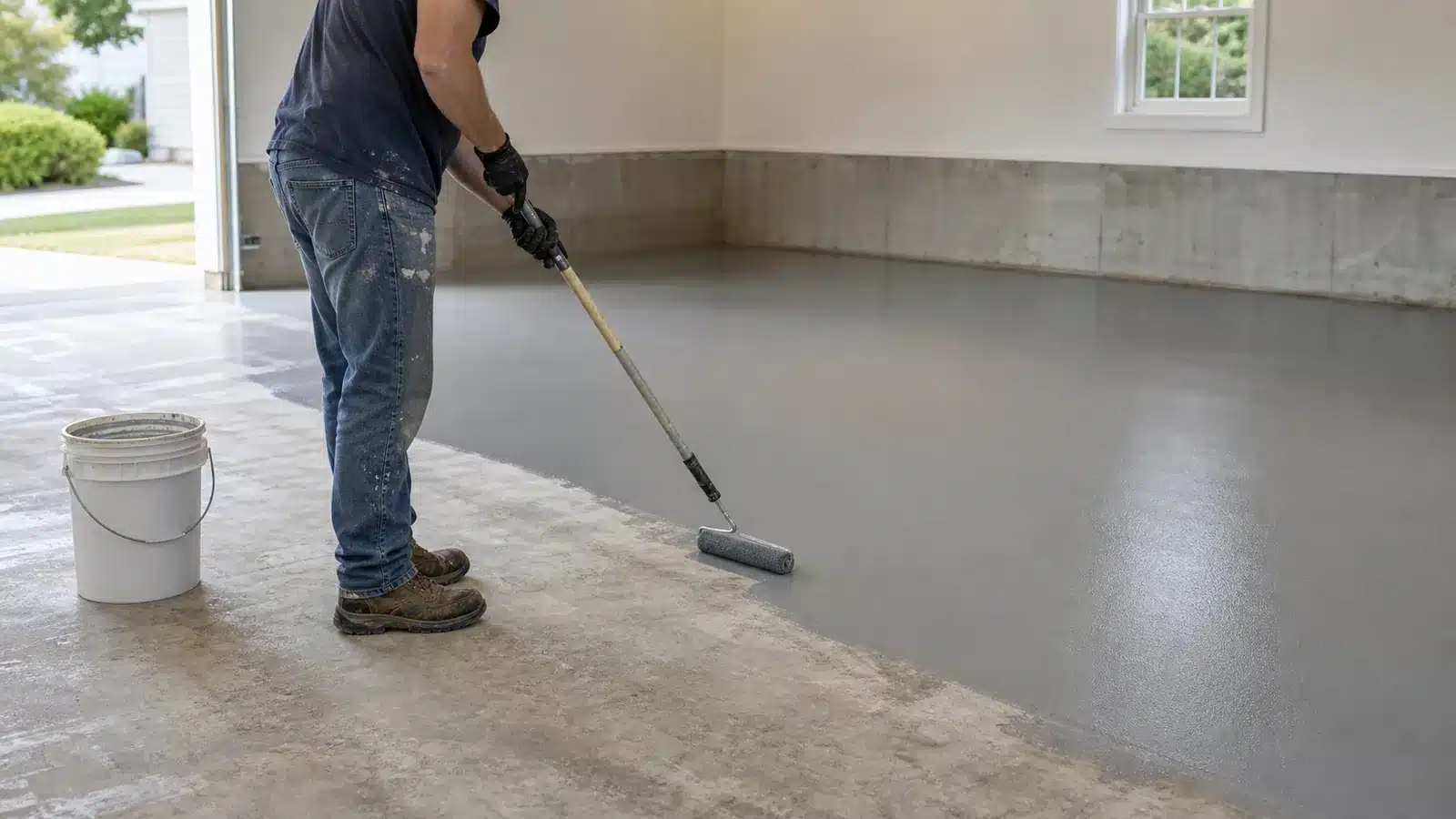 Sealed concrete garage floor surface