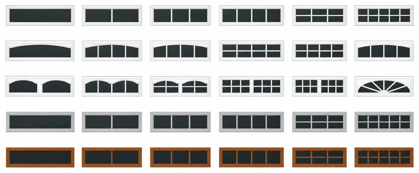 Illustrated examples of realistic garage-door window insert patterns